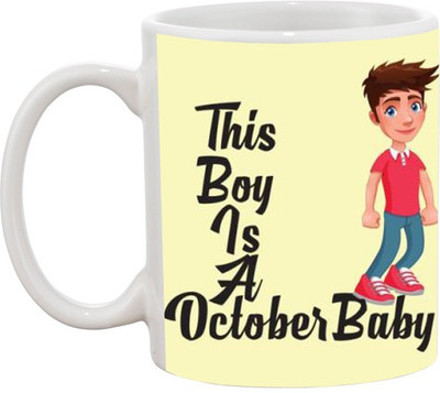 

Ashvah Born in October Boy Ceramic Mug(350 ml), White