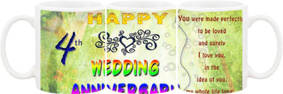 

Ashvah 4th Wedding Anniversary Ceramic Mug(350 ml), White