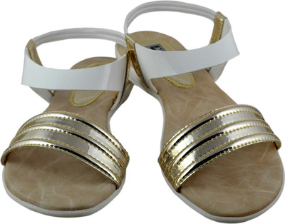

Mega Steps Women White::Gold Flats