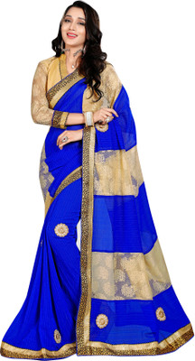 Looks & Likes Embroidered Fashion Georgette, Net Saree(Blue, Beige) available at flipkart for Rs.749