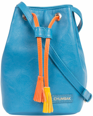

Chumbak Women Casual Blue PU, Cotton Sling Bag