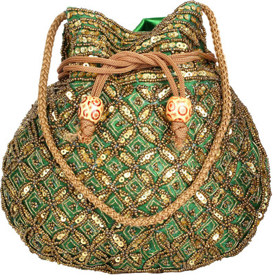 

Saashiwear Women Casual Green Satin Hand-held Bag