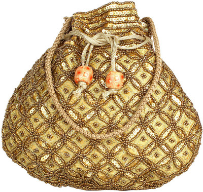 

Saashiwear Women Casual Gold Satin Hand-held Bag