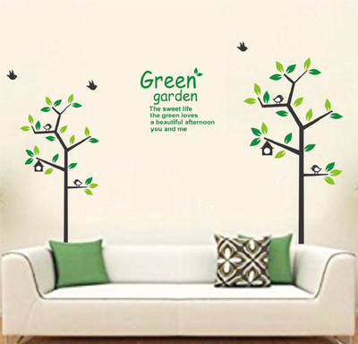 Asmi Collections 170 cm Beautiful Tree Birds in Green Garden Removable Sticker(Pack of 1)