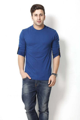Trendfull Solid Men Round Neck Blue T-Shirt