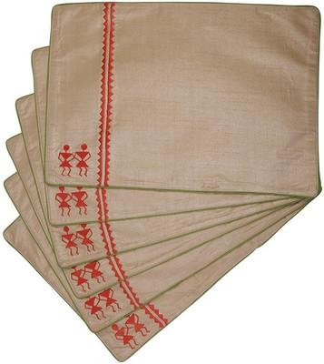 

I Village Rectangular Pack of 6 Table Placemat(Beige, Green, Orange, Polyester)