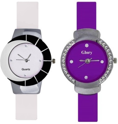 KNACK Black white different design beautiful with glory purple crystals studded round fancy women Watch  - For Girls   Watches  (KNACK)