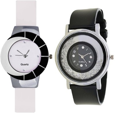 KNACK Black white different design beautiful with movable crystals in dial fancy and attractive black women Watch  - For Girls   Watches  (KNACK)