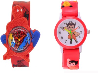 SS Traders Cute Red Spiderman Strap and Red Chotabheem Plastic watches-Birthday Return Gift for Kids Watch  - For Boys & Girls   Watches  (SS Traders)