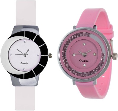 KNACK Black white different design beautiful with movable crystals in dial fancy and attractive pink women Watch  - For Girls   Watches  (KNACK)