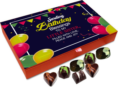 

Chocholik Gift Box - Sending Birthday Blessings To My Little Sister Chocolate Box - 12pc Truffles(144 g)