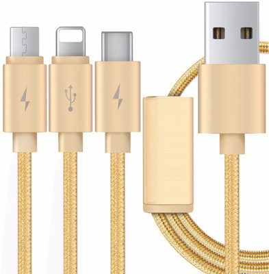 

NeroEdge 3 in 1 USB USB Charging Cable With Type C Connector, iphone 8 Pin Lightning & Android V8 Pin Micro Usb Connectors Charging Cable Sync & Charge Cable(Golden)