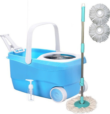 

ShopyBucket Cleanwell Steel Spin Bucket With Wheels-3 Mop Set