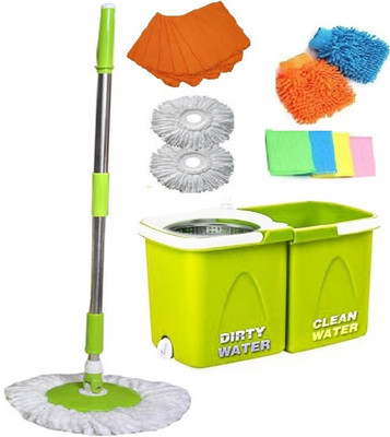 

ShopyBucket Green Gala Twin Bucket 360 Degree Cleaner Set-2 Mop Set