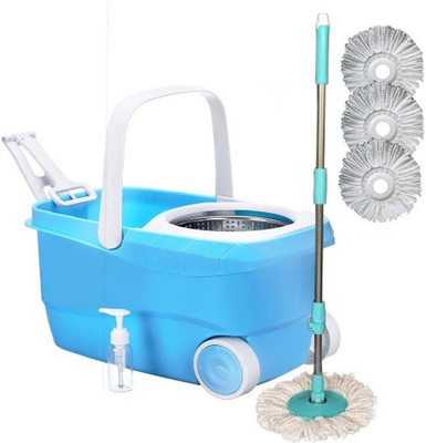 

ShopyBucket Cleanwell Steel Spin Bucket With Wheels-4 Mop Set