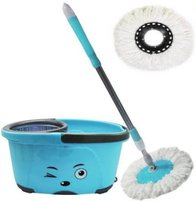 

ShopyBucket Smiley Steel Spin Bucket With Wheel-2 Mop Set