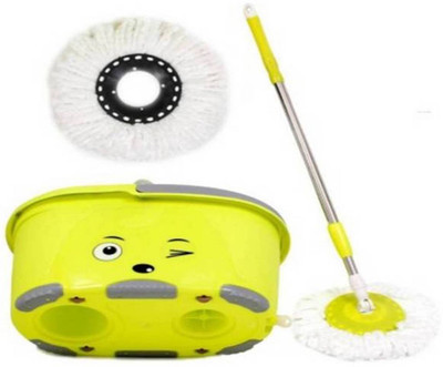 

ShopyBucket Smiley Steel Spin Bucket With Wheel-10 Mop Set