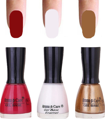 

Aroma Care Velvet Dull Matte Nail Polish Combo in Wholesale Rate Mauve,White,Golden(Pack of 3)