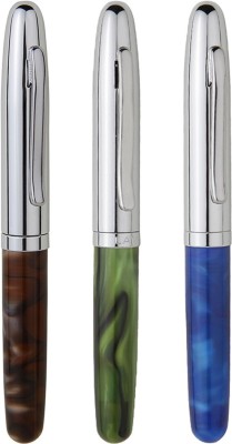 

Perfect Set of 3 Dark Marble Finish with Silver Cap & Trim Roller Ball Pen(Pack of 3)