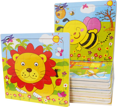 

Emob Wooden Puzzle Blocks for Children- Pack Of 12 Different Patterns With 9 Pieces Puzzles In A Frame Board(12 Pieces)