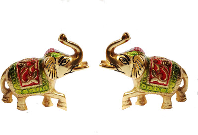 

rci handicrafts Elephant Set with meena work Decorative Showpiece - 6.5 cm(Aluminium, Multicolor, Gold)