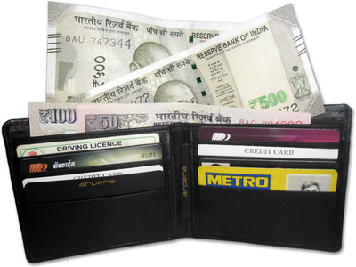 

vardhoman Men Black Genuine Leather Wallet(10 Card Slots)