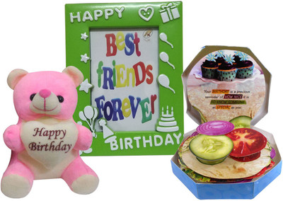 

Saugat Traders Birthday Gift Combo - Birthday Photo Frame, Burger Themed Birthday Card & Soft Toy