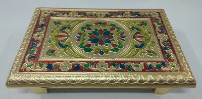 

RAG pooja pata / festival items / Aluminium golden Meenakari patla RAG - 7"x10" golden patli Wooden Pooja Chowki(Multicolor, Pack of 01)