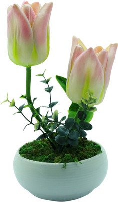 

Importwala Pink Tulips Artificial Flower with Pot(10 inch, Pack of 1)