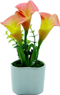 

Importwala Orange, Red Lily Artificial Flower with Pot(8.5 inch, Pack of 1)