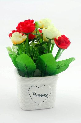 

Importwala Red, Yellow Rose Artificial Flower with Pot(7 inch, Pack of 1)