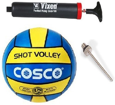 

Cosco Combo of 3, 1 Shot Volleyball, 1 Vixen Pump, And Needle. Volleyball - Size: (Pack of 1, Multicolor, Blue & yellow