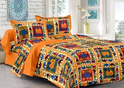 Indram Cotton Jaipuri Printed King Sized Double Bedsheet(1 Bedsheet With 2 Pillow Covers)