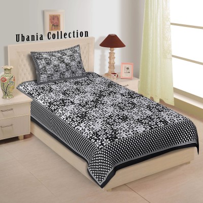 Ubania Collection 140 TC Cotton Single Floral Flat Bedsheet(Pack of 1, Black)