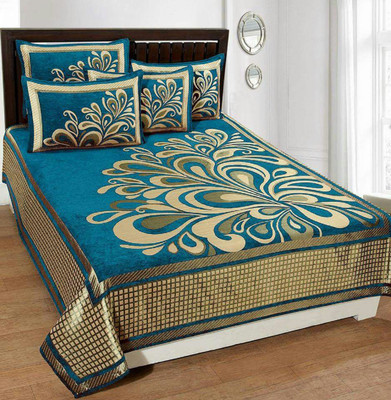 akr CREATION 150 TC Velvet Double Abstract Flat Bedsheet(Pack of 1, Multicolor)