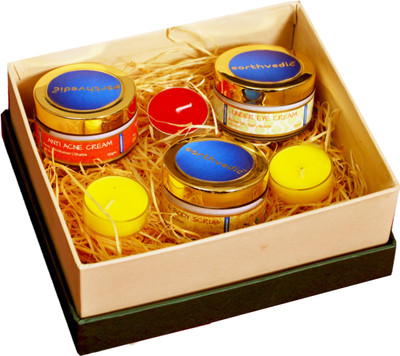 

Earthvedic Gift Anti Acne Cream + Under Eye Cream + Face & Body Scrub + 3 Aromatic Candles Combo Set(Set of 6)
