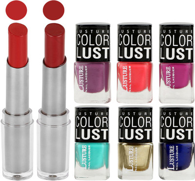 Ramble Lipstick and Nail Polish combo Gift Pack(Set of 8)