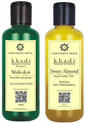 

Continent Spice KHADI NATURAL & HERBAL SHIKAKAI SHAMPOO (SLS-PARABEN FREE) WITH SWEET ALMOND OIL- CS682005(Set of 2)