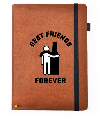 

Hamee A5 Notebook(Friendship Day Special Friends Theme Designer Printed Black Leather A5 Notebook - 200 pages, A5 size Beer Friend, Tan)
