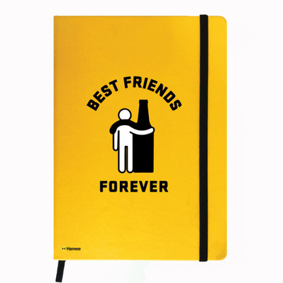 

Hamee A5 Notebook(Friendship Day Special Friends Theme Designer Printed Black Leather A5 Notebook - 200 pages, A5 size Beer Friend, Yellow)