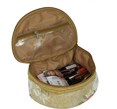 

Kuber Industries Designer " Fully Laminated Make Up Kit, Vanity Kit, Cosmetic Organiser, Jewellery Kit, Travelling Organiser NewSaree3241(Golden)