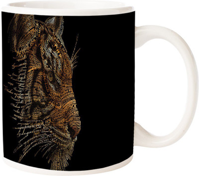 

Maison N Mode Tiger Text Coffee Ceramic Mug(330 ml), Multicolor