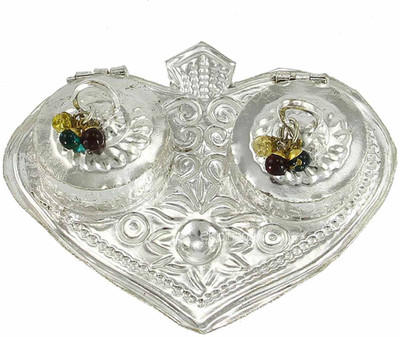 

eKolhapuri ekolhapuri Silver Plated Pan Shape Haldi-Kunku karand/Kankavati/Kumkum Pooja Thali Set Silver Plated(1 Pieces, Silver)