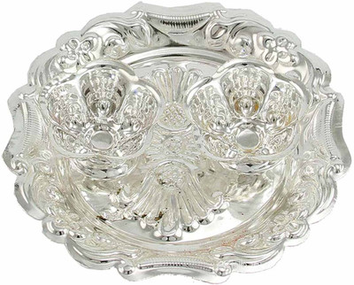 

eKolhapuri ekolhapuri Silver Plated Haldi-Kunku karand/Kankavati/Kumkum Pooja Thali Set Silver Plated(1 Pieces, Silver)