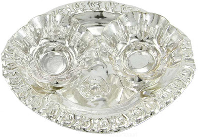 

eKolhapuri ekolhapuri Silver Plated Haldi-Kunku karand/Kankavati/Kumkum Pooja Thali Set Silver Plated(1 Pieces, Silver)