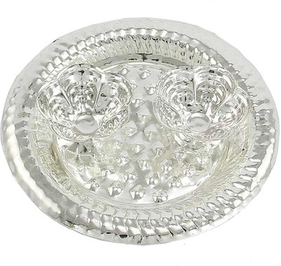 

eKolhapuri ekolhapuri Silver Plated Haldi-Kunku karand/Kankavati/Kumkum Pooja Thali Set Silver Plated(1 Pieces, Silver)