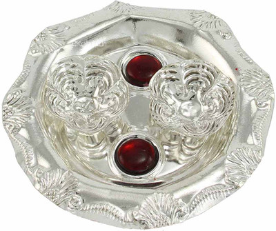 

eKolhapuri ekolhapuri Silver Plated Haldi-Kunku karand/Kankavati/Kumkum Pooja Thali Set Silver Plated(1 Pieces, Silver)
