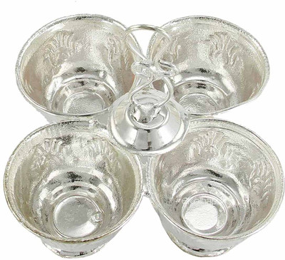 

eKolhapuri ekolhapuri Silver Plated Haldi-Kunku karand/Kankavati/Kumkum Pooja Thali Set With Holder Silver Plated(1 Pieces, Silver)