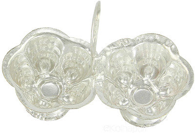 

eKolhapuri ekolhapuri Silver Plated Haldi-Kunku karand/Kankavati/Kumkum Pooja Thali Set With Holder Silver Plated(1 Pieces, Silver)