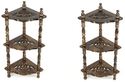 

Pebble crafts Wooden mini corner rack side table home decor carved end table furniture shelves (set of 2) Wooden Wall Shelf(Number of Shelves - 3, Black)